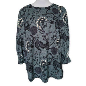 Melloday Womens Paisley Print 3/4 Sleeve Top Size Large Green‎